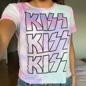 SOLD KISS Tie Dye Short-sleeve Cropped Multicolor Casual Size Medium